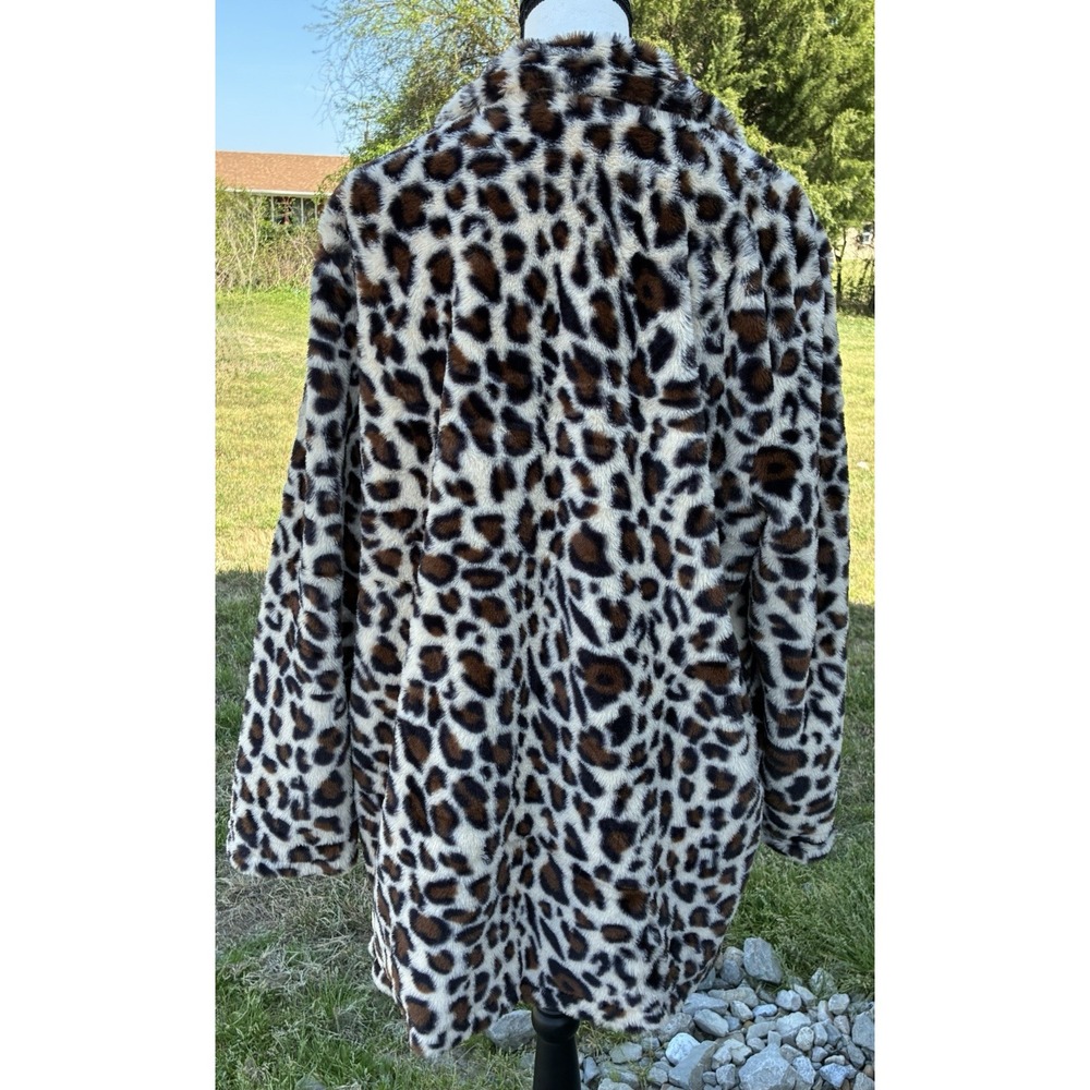 Fashion Cheetah Leopard Print Plush Faux Fur Coat Pockets Womens Sz XL Jacket - Picture 2 of 11